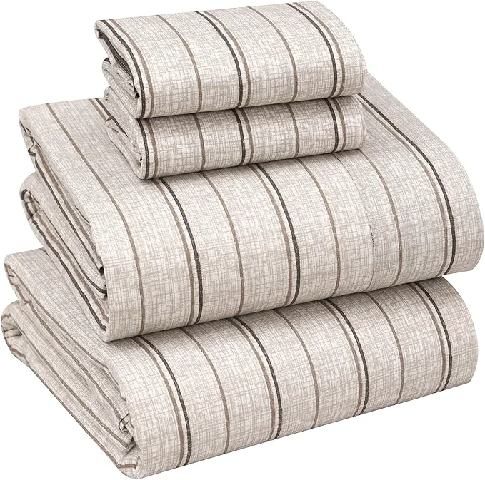 Clean RUVANTI Cotton Sheets – King Size Percale Bedding Cooling amp Breathable Floral Design Durable with a Crisp Soft amp Comfortable Feel 16 quot Deep Pocket 4-Piece Set Brown Stripes Excellent