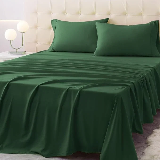 Modern Twin Size Bed Sheet Set - 3 Piece Soft Microfiber Sheets with Deep Pockets Cooling Technology and Wrinkle- Pillowcase. Hotel-Quality Durable Bedding Eden Green Relaxed