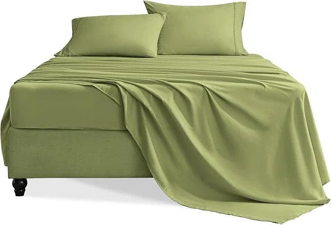 Artisan Twin Sheets Set 3 Pieces Hotel Luxury Soft Microfiber Bed Sheets Set Up to 16 quot Deep Pockets Oeko-Tex Sheets with Elastic Breathable Wrinkle Green Twin Modern