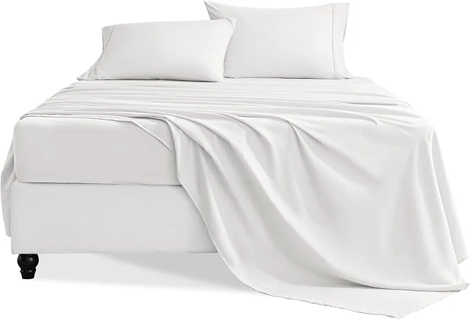 Official King Size Sheets Set 4 Pieces Hotel Luxury Soft Microfiber Bed Sheets Set Up to 16 quot Deep Pockets Oeko-Tex Sheets with Elastic Breathable Wrinkle White King Reusable
