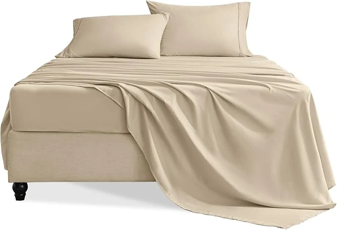 First-Class Queen Sheet Set 4 Pieces Hotel Luxury Soft Microfiber Queen Bed Sheets Set Up to 16 quot Deep Pockets Oeko-Tex Sheets with Elastic Breathable Wrinkle Beige Queen Exclusive