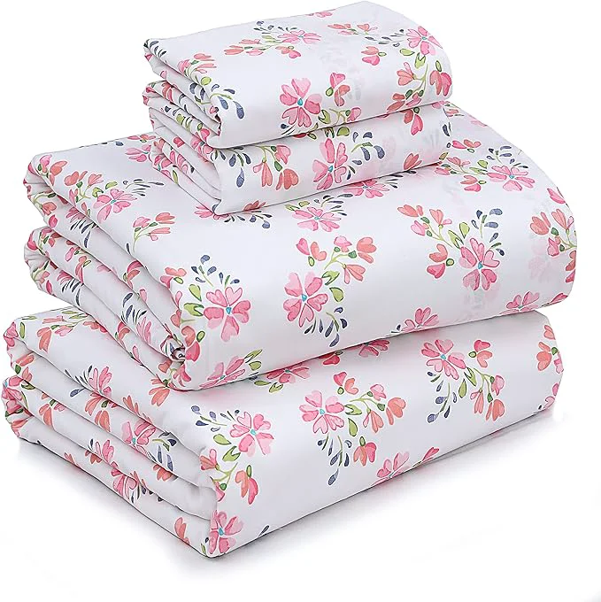 World-Class RUVANTI Cotton Sheets – Full Size Percale Bedding Cooling amp Breathable Floral Design Durable with a Crisp Soft amp Comfortable Feel 16 quot Deep Pocket 4-Piece Set Bloomex Eco-Friendly