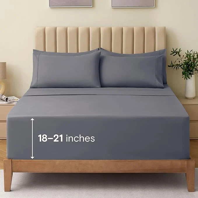 Fast LuxClub 5 PC Split King Sheet Set Bed Sheets Deep Pockets 18 quot Wrinkle Cooling Sheets Machine Washable Hotel Bedding Silky Soft - Light Grey Split King Flexible