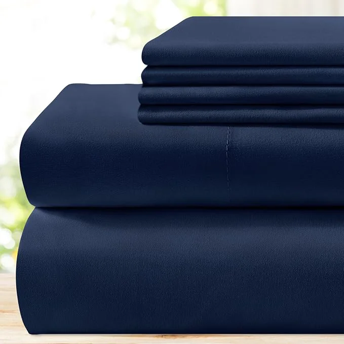 Flexible BYSURE 6 Pieces Bed Sheets Set Queen Blue Navy - Hotel Luxury Super Soft 1800 Thread Count Microfiber Sheets with Deep Pockets Wrinkle amp Fade Resistant Quality