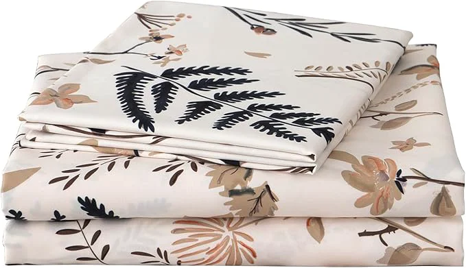 Exceptional JSD Boho Floral Printed Sheet Set Full Size 4 Piece Soft Botanical Pattern Microfiber Sheets Extra Deep Pocket