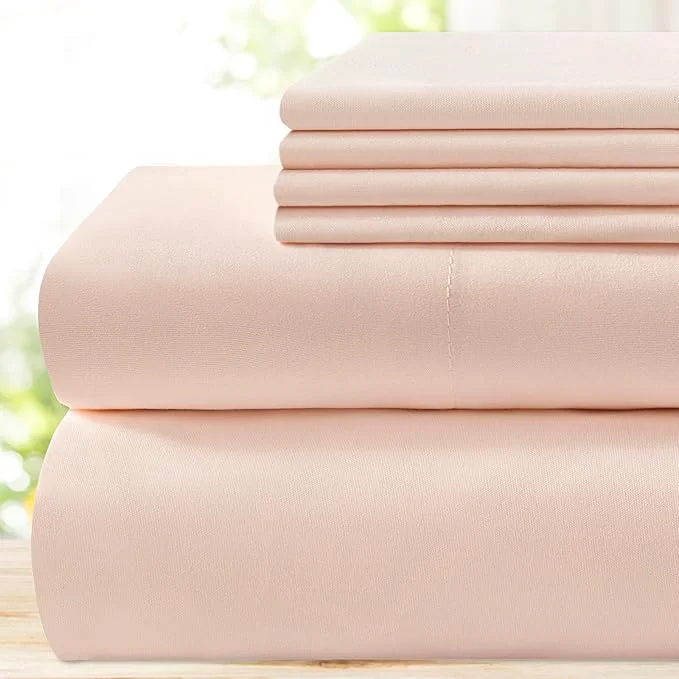Solid BYSURE 6 Pieces Bed Sheets Set Queen Peach - Hotel Luxury Super Soft 1800 Thread Count Microfiber Sheets with Deep Pockets Wrinkle amp Fade Resistant Flexible