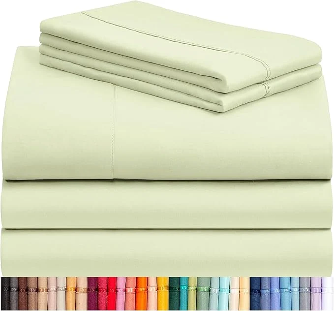 Detailed LuxClub 5 PC Sheet Set Bed Sheets Deep Pockets 16 quot Eco Friendly Wrinkle Cooling Machine Washable Hotel Bedding Silky Soft - Sage Green Split King Versatile