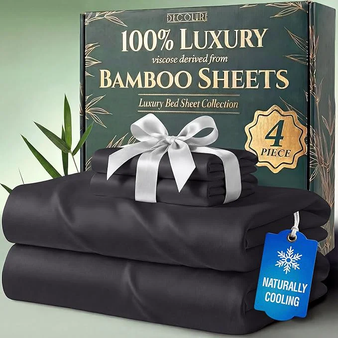 Reusable DECOLURE Viscose Derived from Bamboo Sheets Twin Size - Luxury 4 Pc Naturally Cooling Sheets Ultra Soft Bed Set - Deep 17 quot Pockets Durable Double Stitching Oeko Tex Standard Charcoal Secure