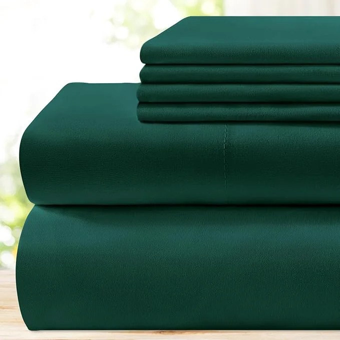 BYSURE 6 Pieces Bed Sheets Set King Dark Forest Green - Hotel Luxury Super Soft 1800 Thread Count Microfiber Sheets with Deep Pockets Wrinkle amp Fade Resistant Carefully Designed