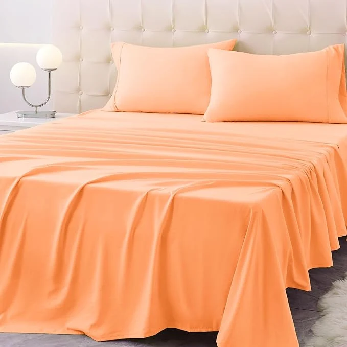 Environmentally Friendly King Size Bed Sheet Set - 4 Piece Soft Microfiber Sheets with Deep Pockets Cooling Technology and Wrinkle- Pillowcase. Hotel-Quality Durable Bedding Peach Fuzz Recyclable