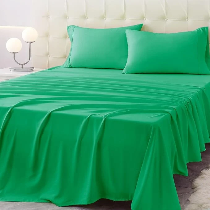 High-Grade Queen Size Bed Sheet Set - 4 Piece Soft Microfiber Sheets with Deep Pockets Cooling Technology and Wrinkle- Pillowcase. Hotel-Quality Durable Bedding Mint Green Practical