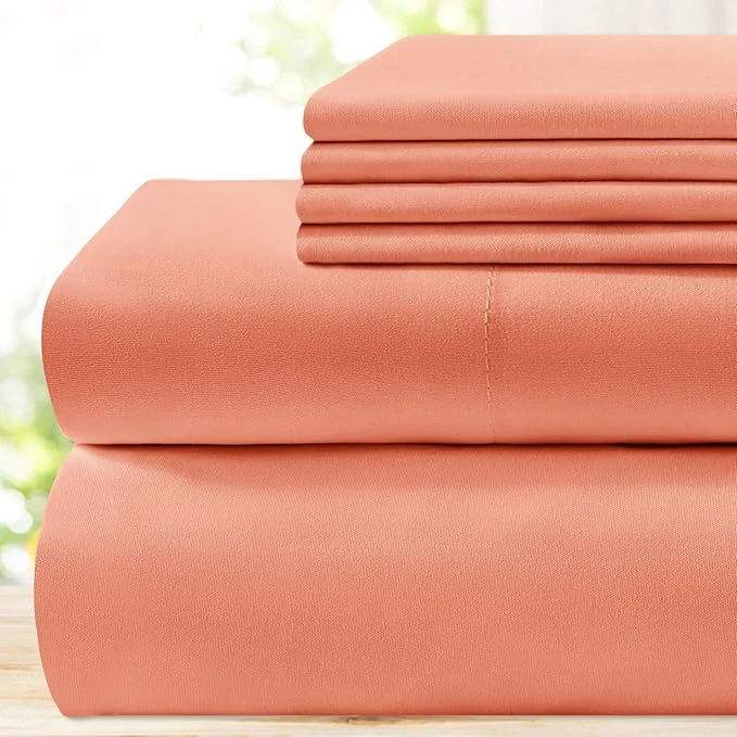 Advanced BYSURE 6 Pieces Bed Sheets Set Full Coral - Super Soft 1800 Thread Count Microfiber Sheets with Deep Pockets Wrinkle amp Fade Resistant Detailed