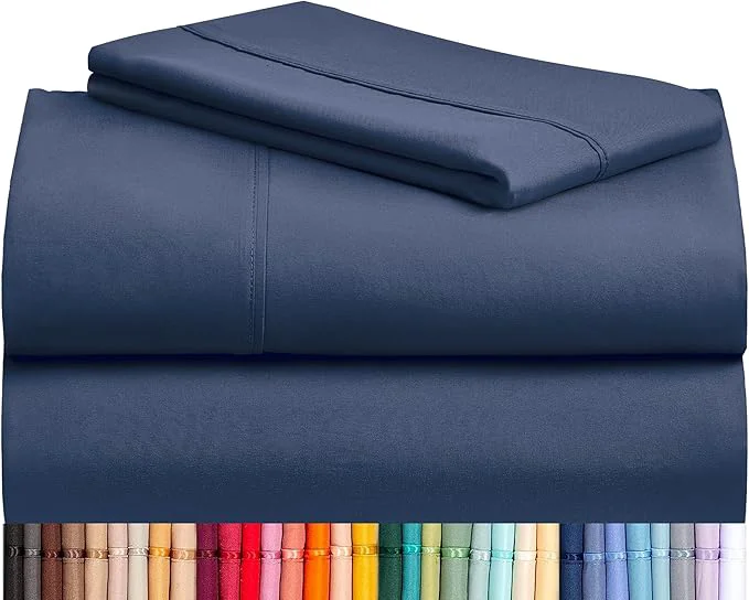 Smart LuxClub Twin Sheets - Soft Kids Bed Sheet for Boys and Girls 4 PC Deep Pockets 18 quot Eco Friendly Wrinkle Machine Washable Hotel Bedding Silky Soft- Navy Flexible