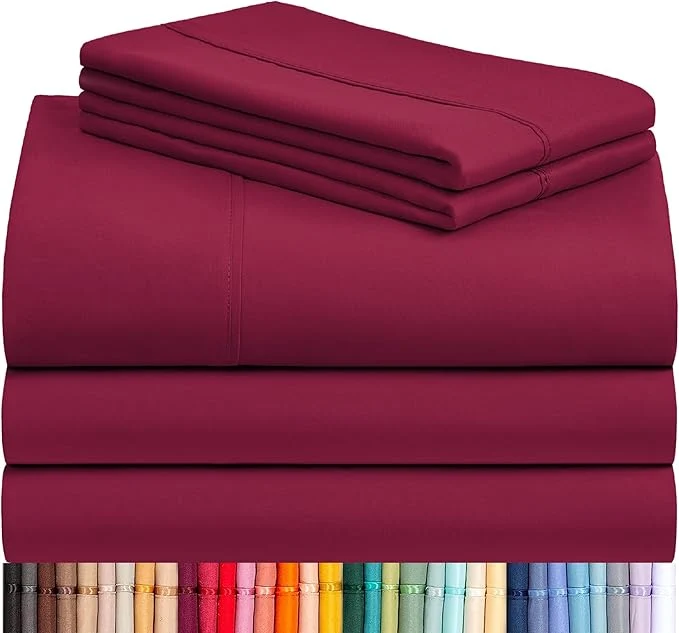 First-Class LuxClub 5 PC Split King Sheet Set Breathable Luxury Bed Sheets Deep Pockets 18 quot Eco Friendly Wrinkle Cooling Sheets Machine Washable Hotel Bedding Silky Soft - Burgundy Split King Enhanced