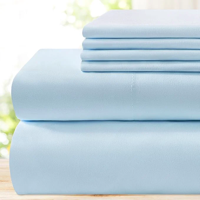 High-End BYSURE 6 Pieces Bed Sheets Set King Baby Blue - Hotel Luxury Super Soft 1800 Thread Count Microfiber Sheets with Deep Pockets Wrinkle amp Fade Resistant Excellent