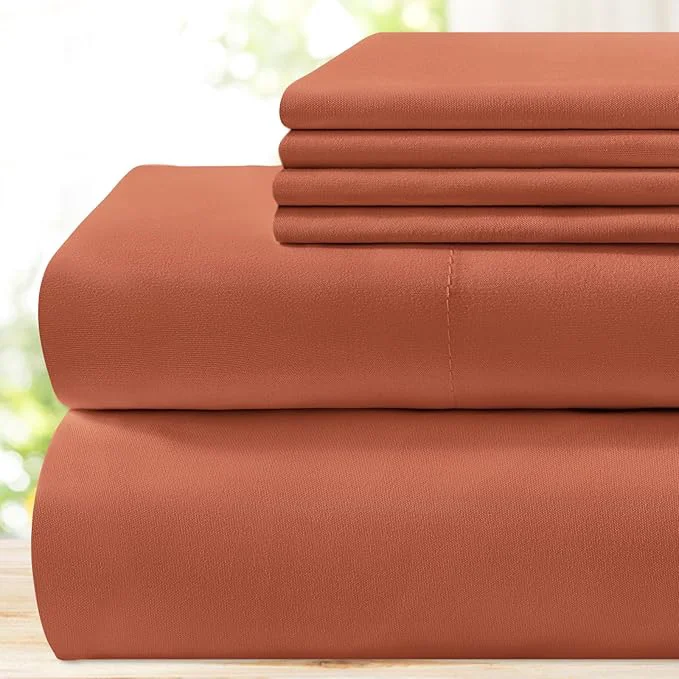 Functional BYSURE 6 Pieces Bed Sheets Set Queen Terracotta - Hotel Luxury Super Soft 1800 Thread Count Microfiber Sheets with Deep Pockets Wrinkle amp Fade Resistant Sustainable
