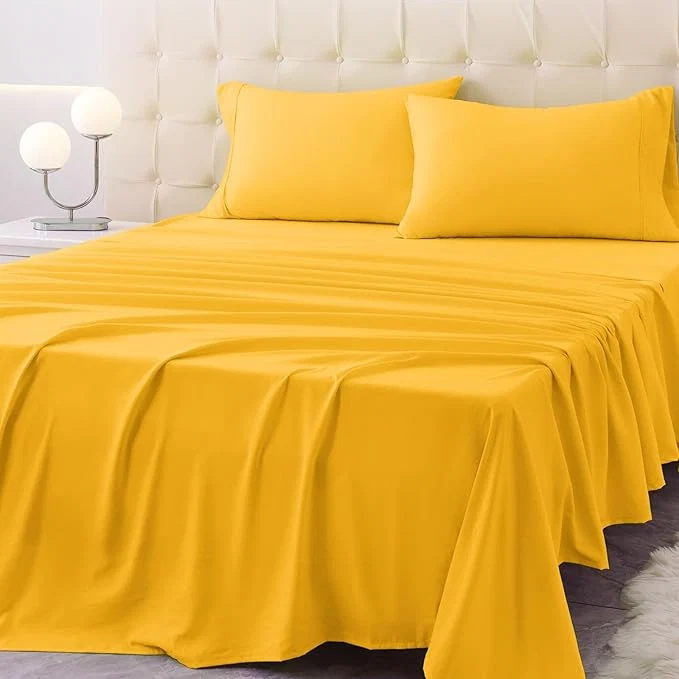 Lightweight Twin Size Bed Sheet Set - 3 Piece Soft Microfiber Sheets with Deep Pockets Cooling Technology and Wrinkle- Pillowcase. Hotel-Quality Durable Bedding Spectra Yellow Practical