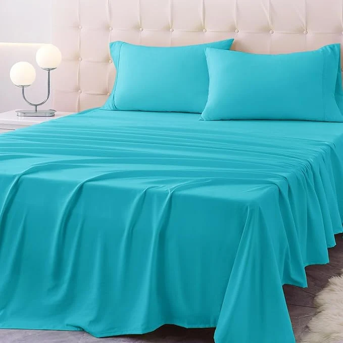 World-Class Queen Size Bed Sheet Set - 4 Piece Soft Microfiber Sheets with Deep Pockets Cooling Technology and Wrinkle- Pillowcase. Hotel-Quality Durable Bedding Capri Blue Carefully Designed