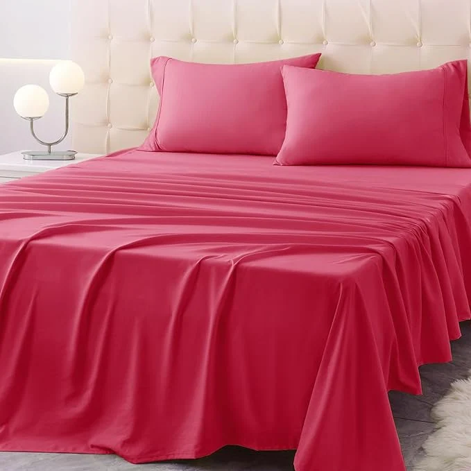 Convenient Twin Size Bed Sheet Set - 3 Piece Soft Microfiber Sheets with Deep Pockets Cooling Technology and Wrinkle- Pillowcase. Hotel-Quality Durable Bedding Viva Magenta Safe