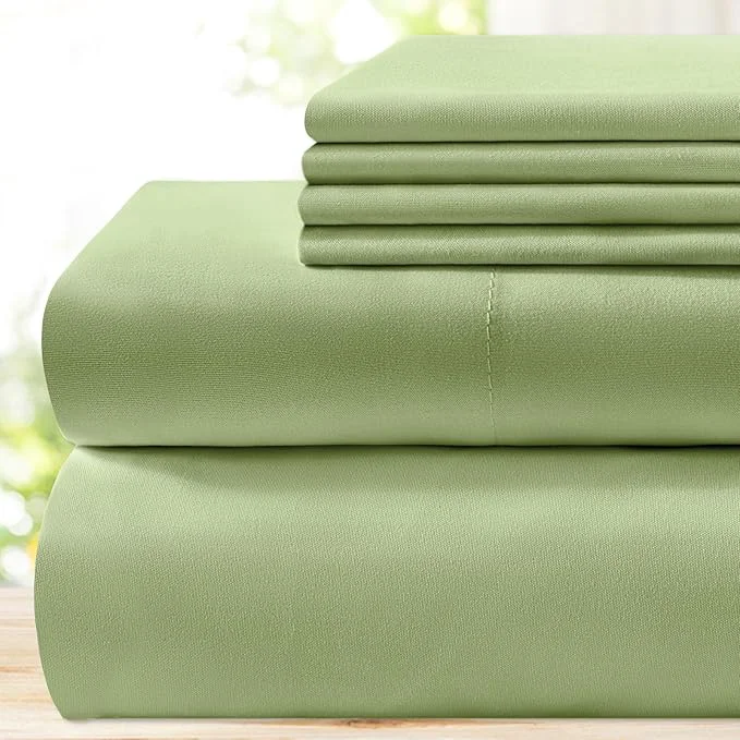 Breathable BYSURE 6 Pieces Bed Sheets Set Queen Green Sage - Hotel Luxury Super Soft 1800 Thread Count Microfiber Sheets with Deep Pockets Wrinkle amp Fade Resistant Modern