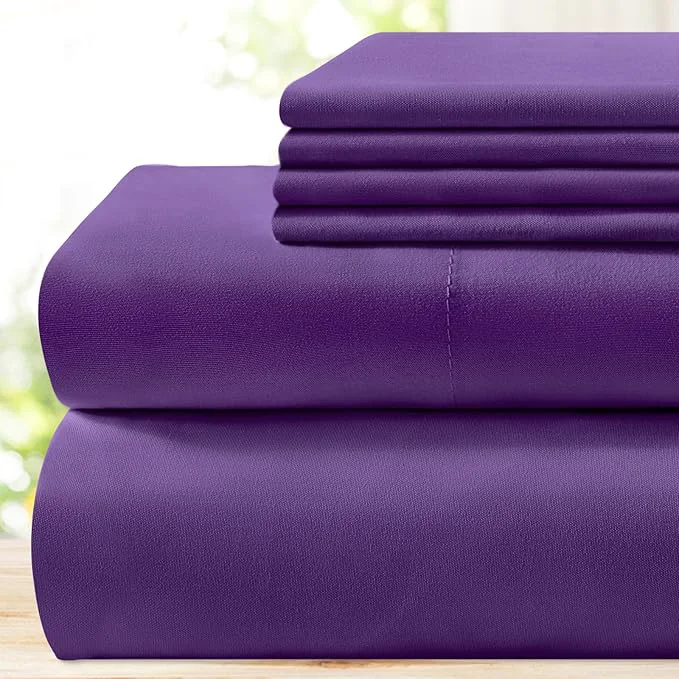 Crafted BYSURE 6 Pieces Bed Sheets Set Full Eggplant Purple - Hotel Luxury Super Soft 1800 Thread Count Microfiber Sheets with Deep Pockets Wrinkle amp Fade Resistant Outstanding