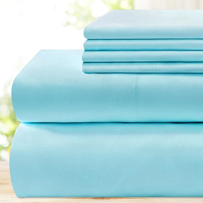 Expertly Made BYSURE 6 Pieces Bed Sheets Set Queen Aqua Blue - Hotel Luxury Super Soft 1800 Thread Count Microfiber Sheets with Deep Pockets Wrinkle amp Fade Resistant Trendy