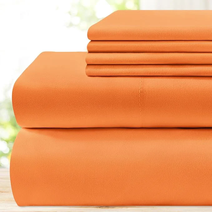 Modern BYSURE 6 Pieces Bed Sheets Set Full Orange Apricot - Hotel Luxury Super Soft 1800 Thread Count Microfiber Sheets with Deep Pockets Wrinkle amp Fade Resistant Professional