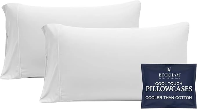 Exceptional Beckham Hotel Collection Cooling Pillowcases for Hot Sleepers Standard Queen Size Set of 2 Cool Bedding Envelope Closure Silky Soft Breathable Moisture-Wicking White Safe