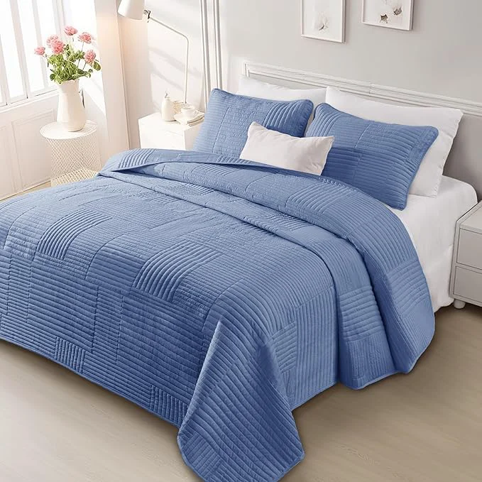 Smart Whale Flotilla Ultra Soft Twin Quilt Bedding Set Lightweight Microfiber Bluish Healthy