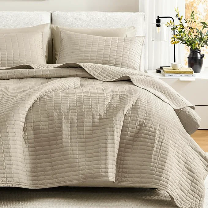 Natural Comfort Spaces Queen Quilt Set Modern Reversible Plaid Coverlet Queen Bedding Authentic