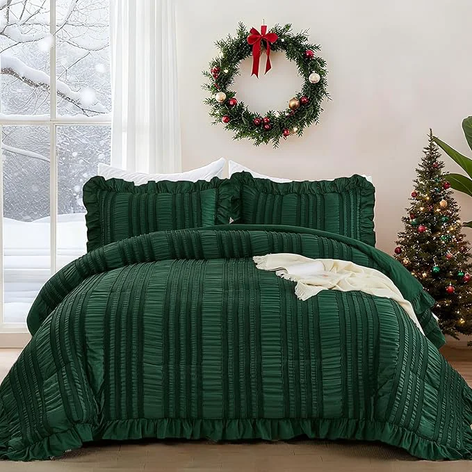 Outstanding WONGS BEDDING Queen Size Comforter Christmas Emerald Green Boho Comforter Set Fast