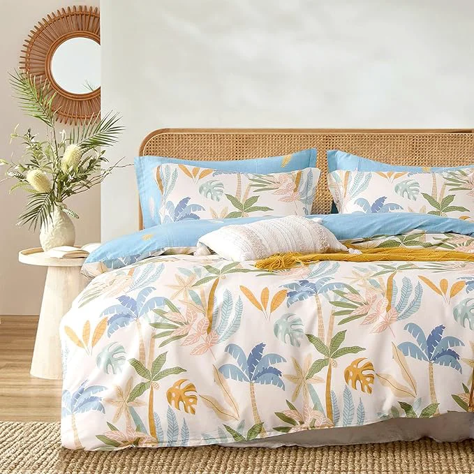 Unique LEMIROE Tropical Coastal Blue Cotton Comforter Twin Size 2Pcs Secure