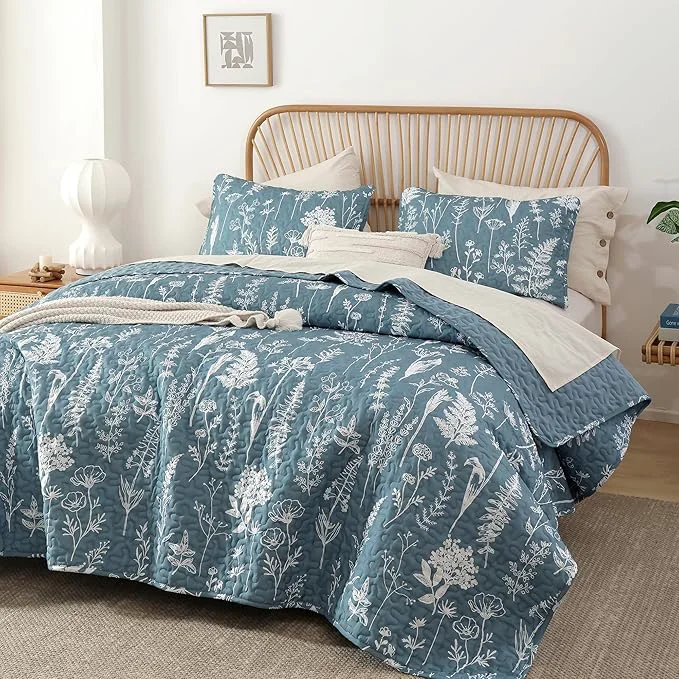 Secure JANZAA Quilts Queen Size Bed Spread Botanical 3 Pieces Quilts Queen Size Sets Specialty