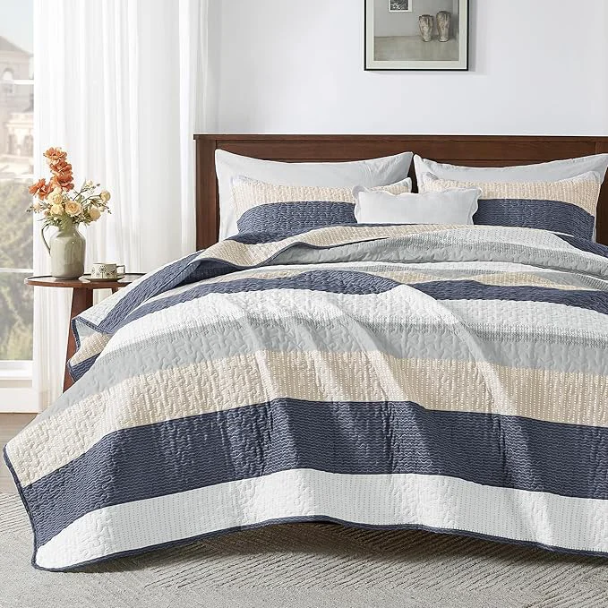 Convenient Andency California King Quilt Set Yellow Blue 3 Pieces Ultra Soft Lightweight Authentic
