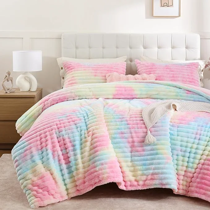 Traditional Smoofy Fluffy King Size Comforter Set 3 Pieces Quality