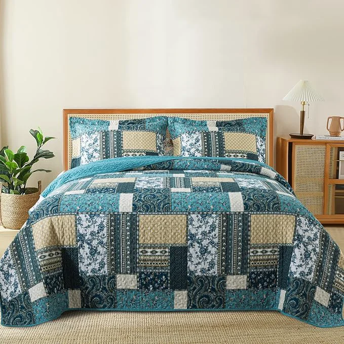 Environmentally Friendly BEDIFANY Cotton Queen Size Quilt Sets Lightweight Bedspread Queen Size Consistent
