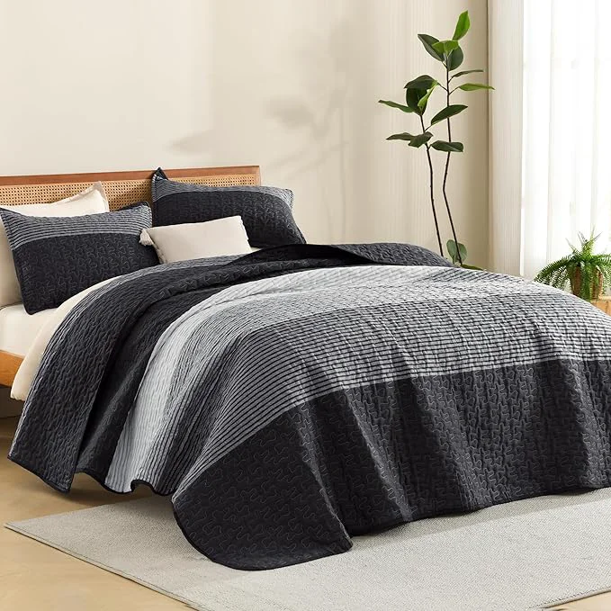 Convenient Litanika Quilt Queen Size Black Soft Lightweight Polyester Comforter Bedding Relaxed