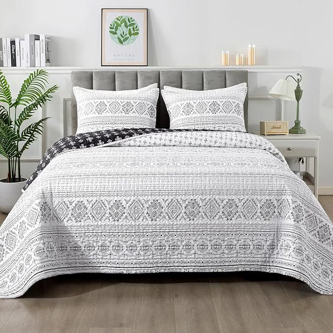 Versatile Andency Black White California King Quilt Set 3 Pieces Boho Lightweight Soft Modern