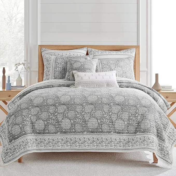 Detailed Levtex Home Adare Grey Reversible Full Queen Quilt Set High-Performance