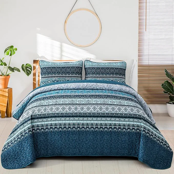 Next-Generation WONGS BEDDING Boho Quilt Set Twin Size Lightweight Microfiber Bed Decor Original