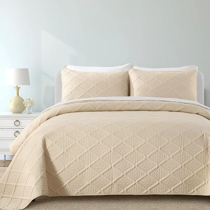 Green Yiran Camel Quilt Set Queen Size 3 Piece Reversible Bedspreads Bedding Set Breathable