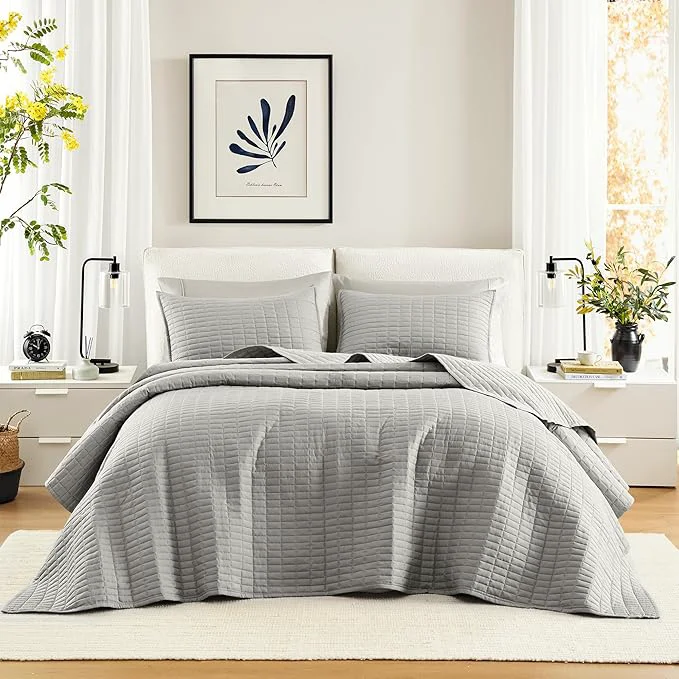 Healthy Comfort Spaces King Quilt Set Modern Reversible Diamond Coverlet Bedding Set Top-Quality