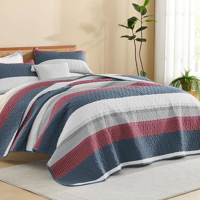 Professional Litanika California King Quilt Set Blue and Red Relaxed