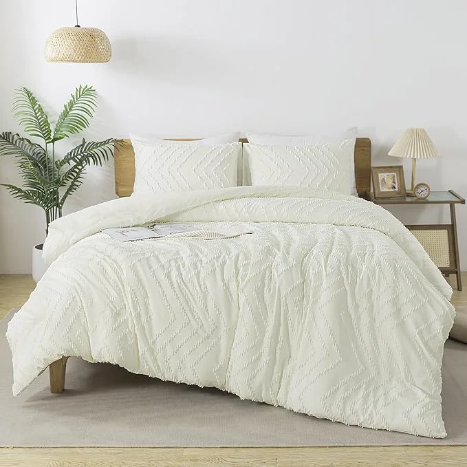 Pure Andency Ivory Comforter Set King Size Boho Soft Warm Tufted Bedding Comforter Superior