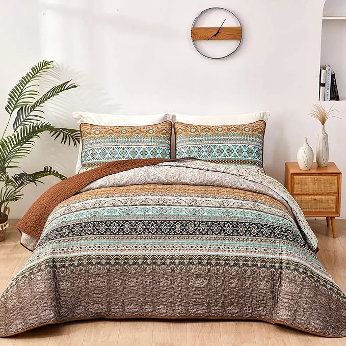 Secure WONGS BEDDING Boho Fall Queen Quilt Set Lightweight Microfiber Bed Decor Elite