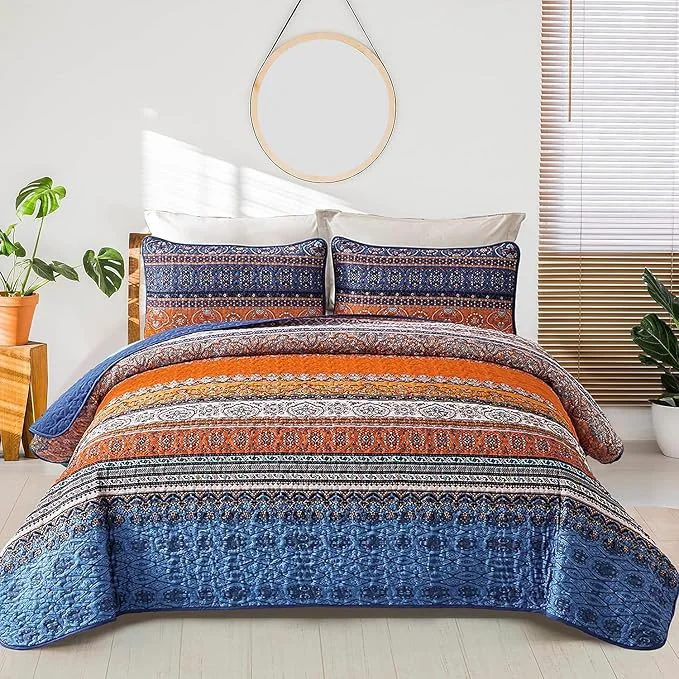 Fine WONGS BEDDING Boho Quilt Set California King Lightweight Microfiber Bed Decor Certified