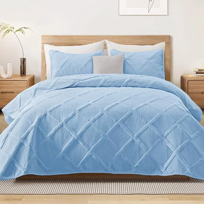 Reliable Exclusivo Mezcla Quilt Set Oversized King Size 3 Pieces Sky Blue Cal King Minimalist
