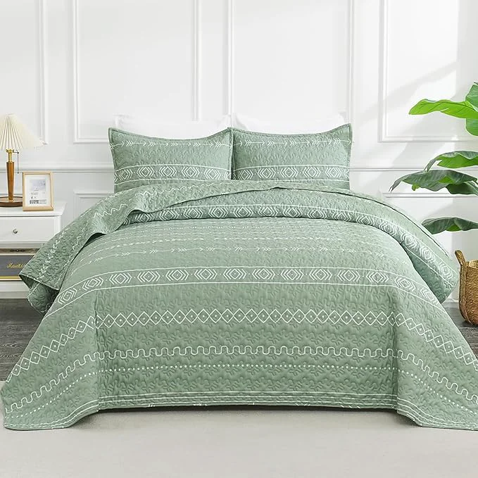 Responsible Andency Sage Green Twin Quilt Set 2 Pieces Boho Lightweight Soft Striped Healthy