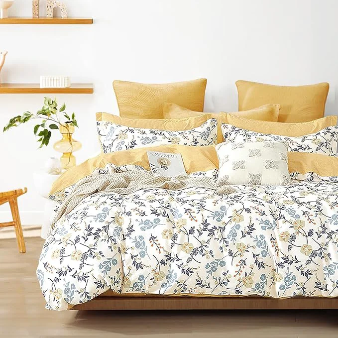Natural LEMIROE Yellow Floral Cotton Comforter King Size Artisan