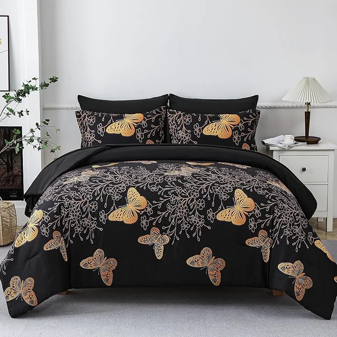 Proven Yogeneg 7 Piece Bed in a Bag Queen Size Comforter Set Black Bedding Set Practical